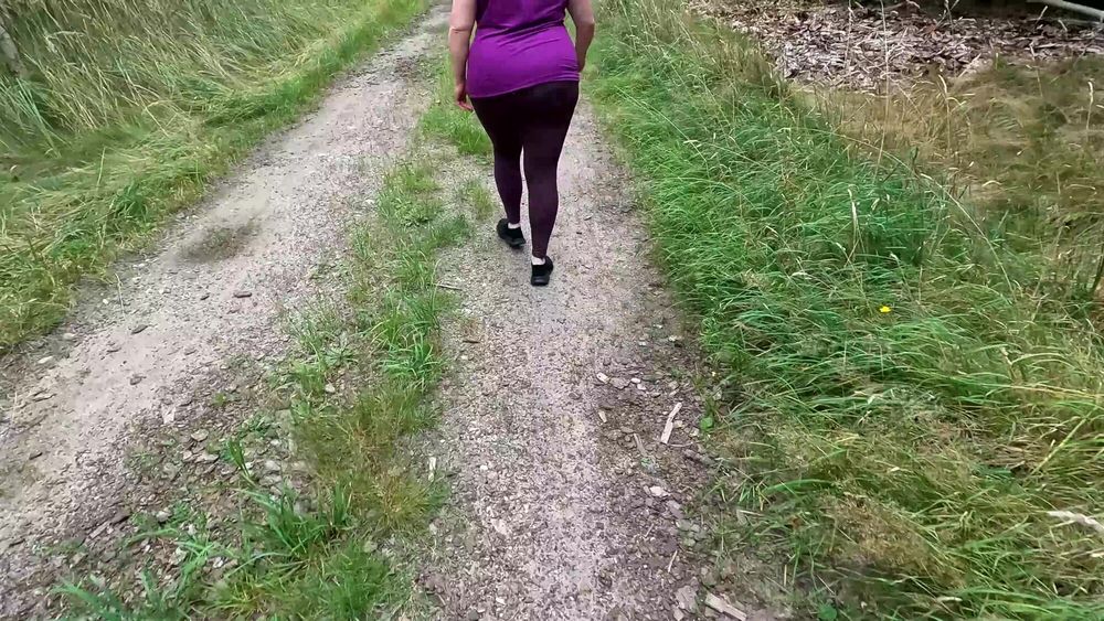 Whipping her naked cunt on hiking way #3