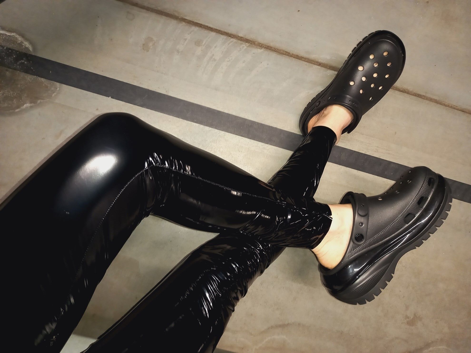 crocs and latex leggings #11