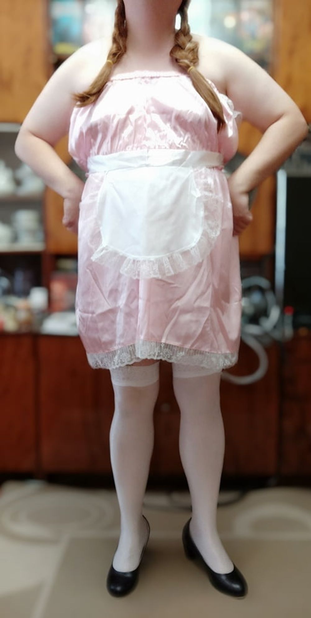 Sissy maid posing in white stockings #36