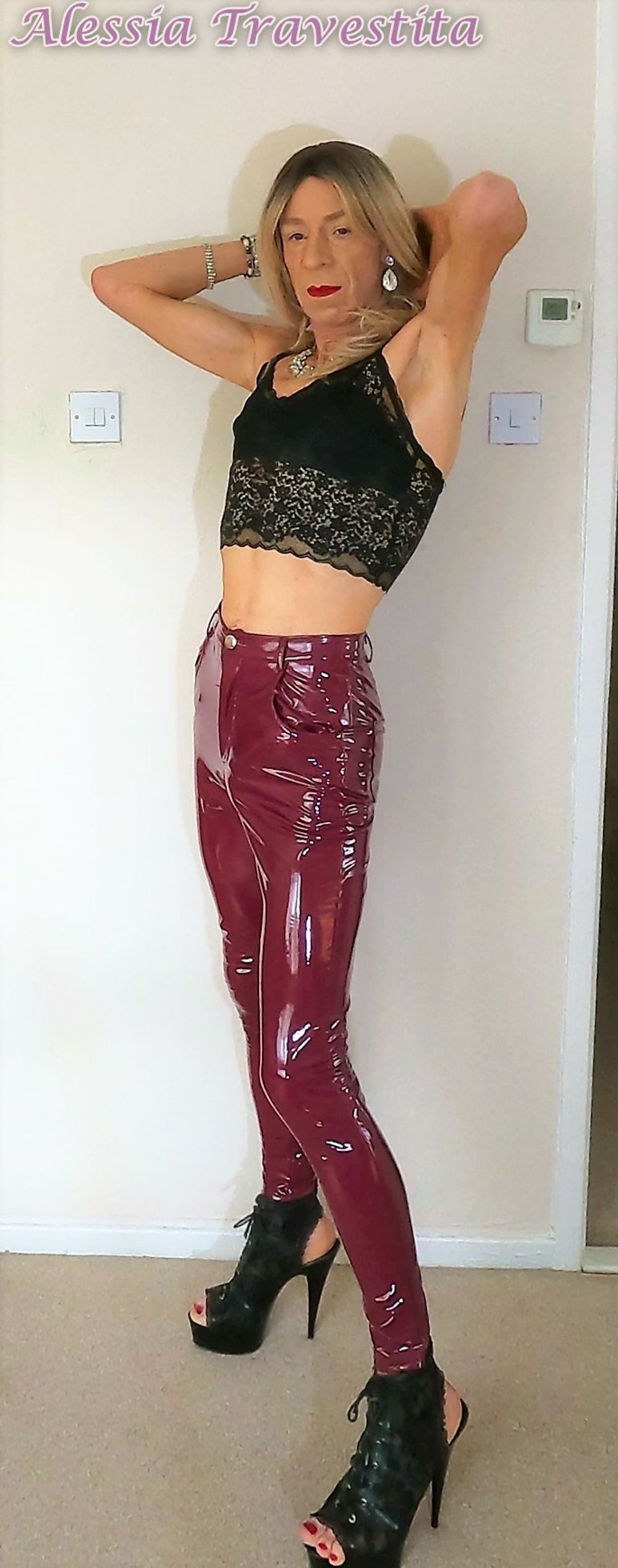 76 Alessia Travestita in Burgundy PVC Jeans #43