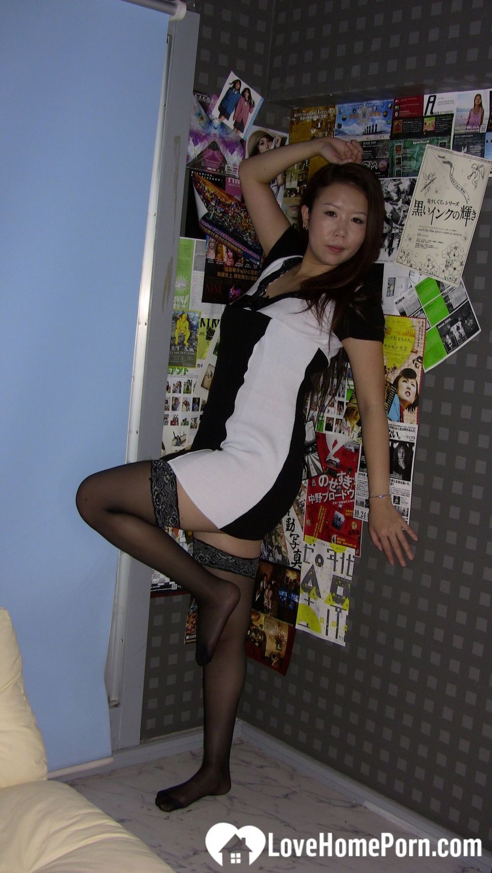 Perfect Asian babe in stockings does some teasing #31