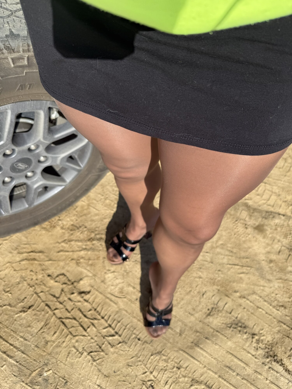 Out and about on a Sunday in stockings heels and a mini skir #2