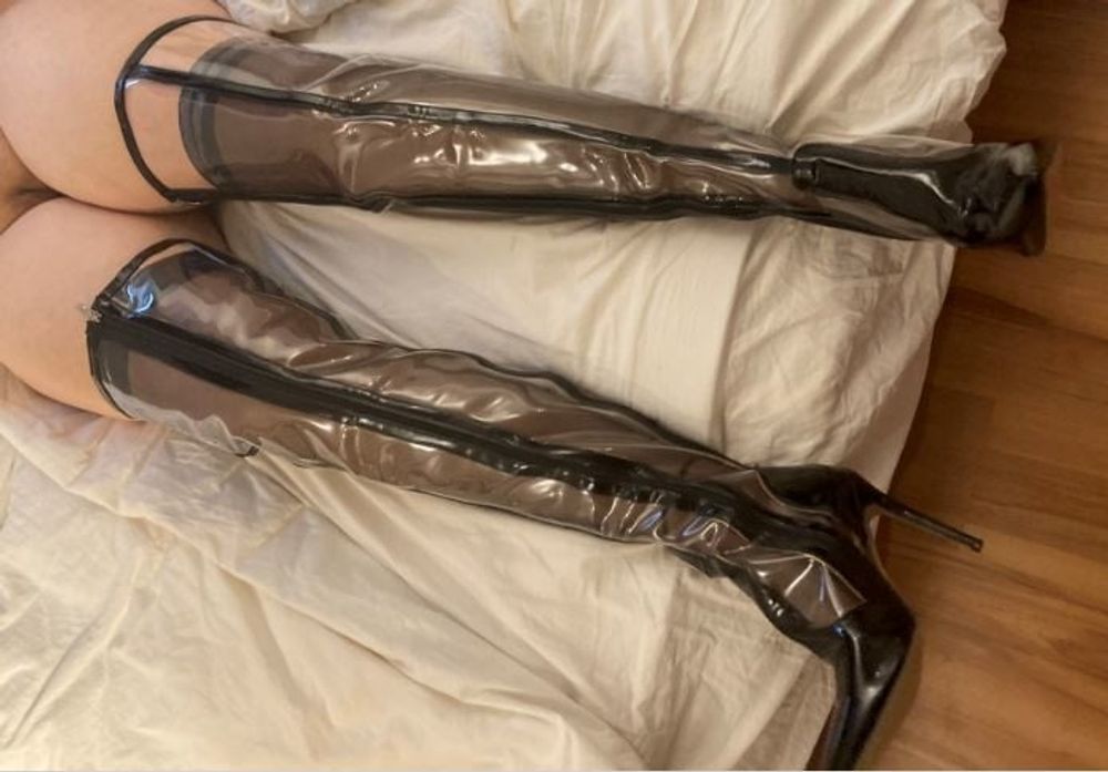 Clear PVC Plastic Boots and Nylons 3 #13