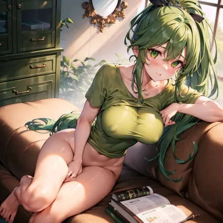 Hentai anime hot girl with long green hair sends nudes         