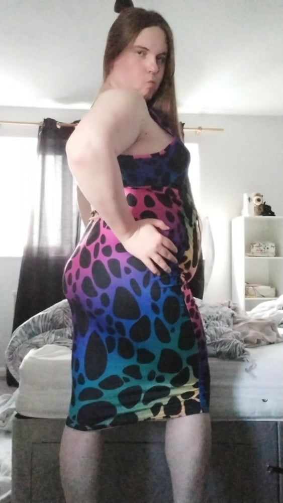 Trans PAWG in rainbow leopard dress #6