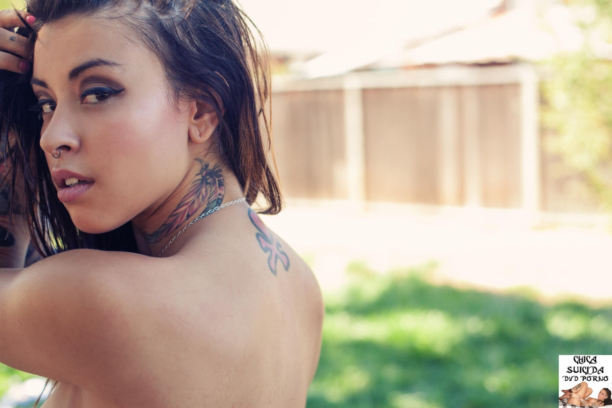 Cute tattooed latina Carrina nude in the garden #6