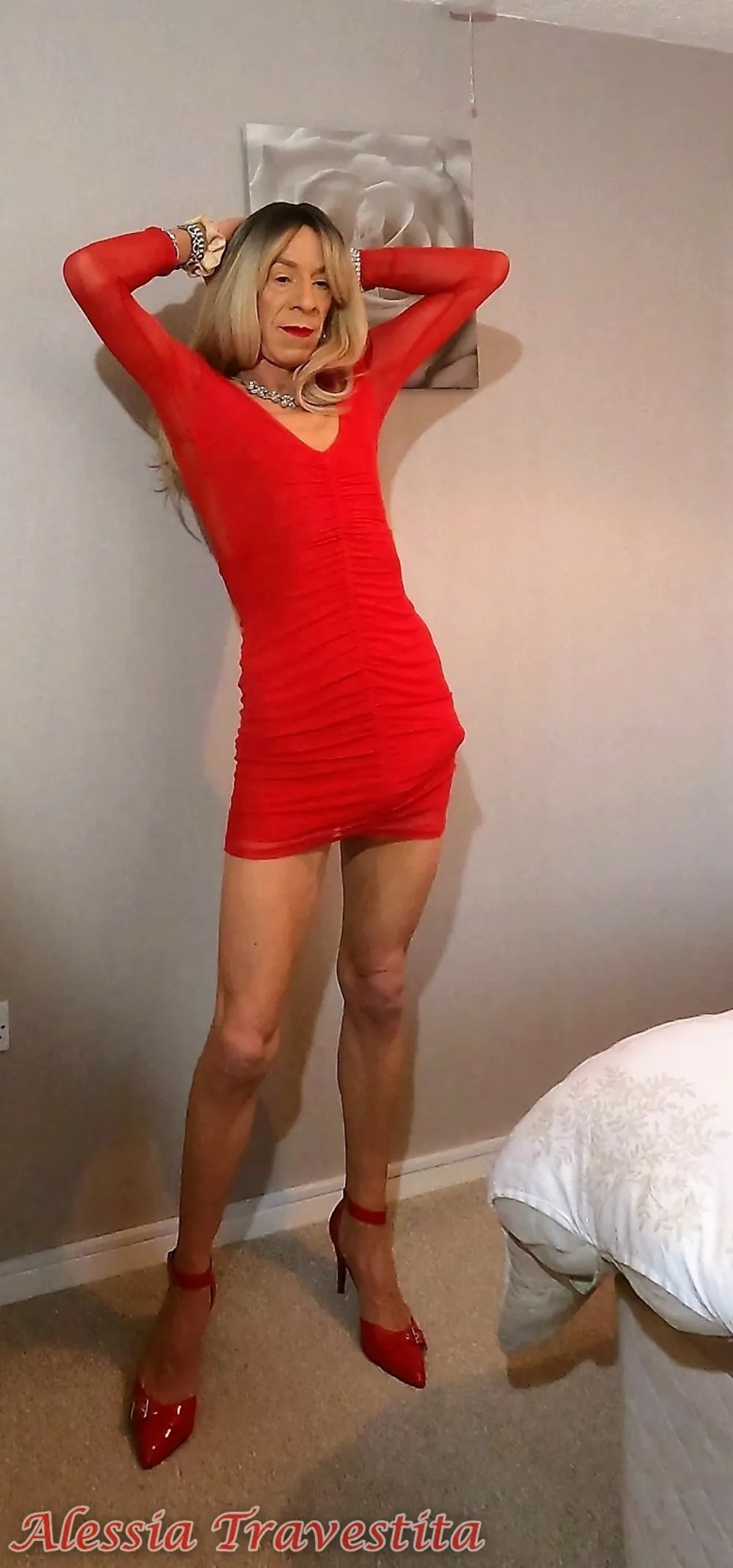 64 Alessia Travestita in Sheer Red Dress #7