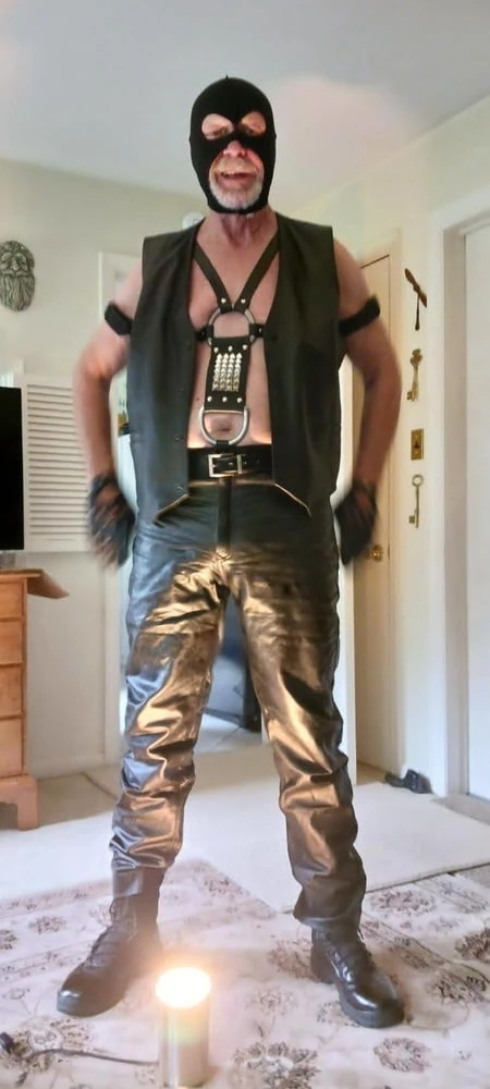 Leather dad at home