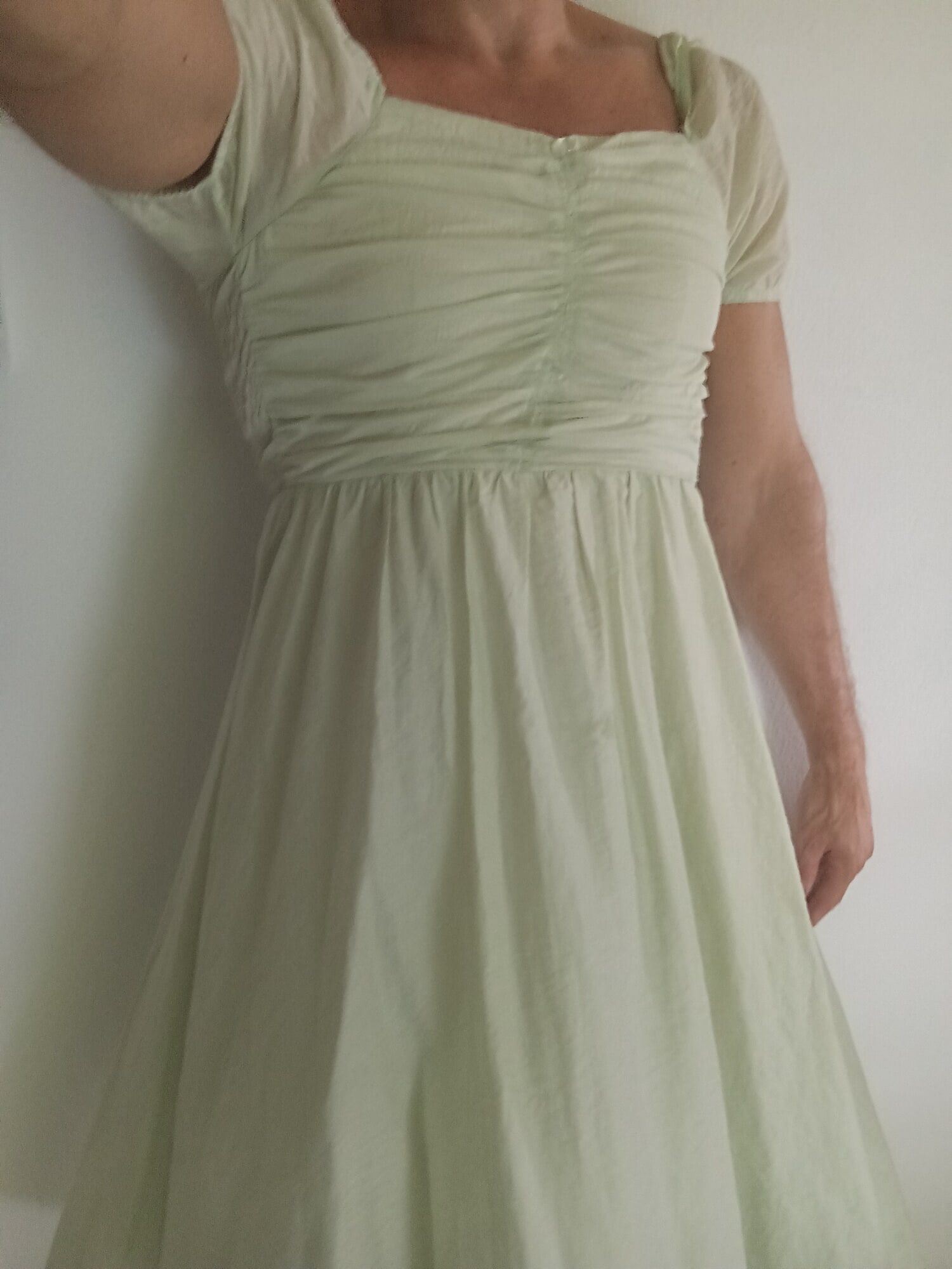 my pastel green dress with my white stockings #2