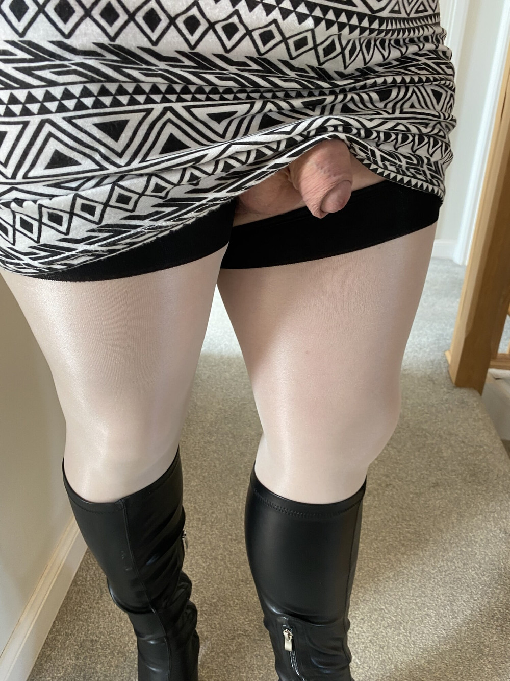 Crossdresser sissy wearing White Stockings and Black Boots #11