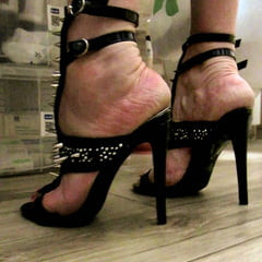 her fetish high heels with silver peaks