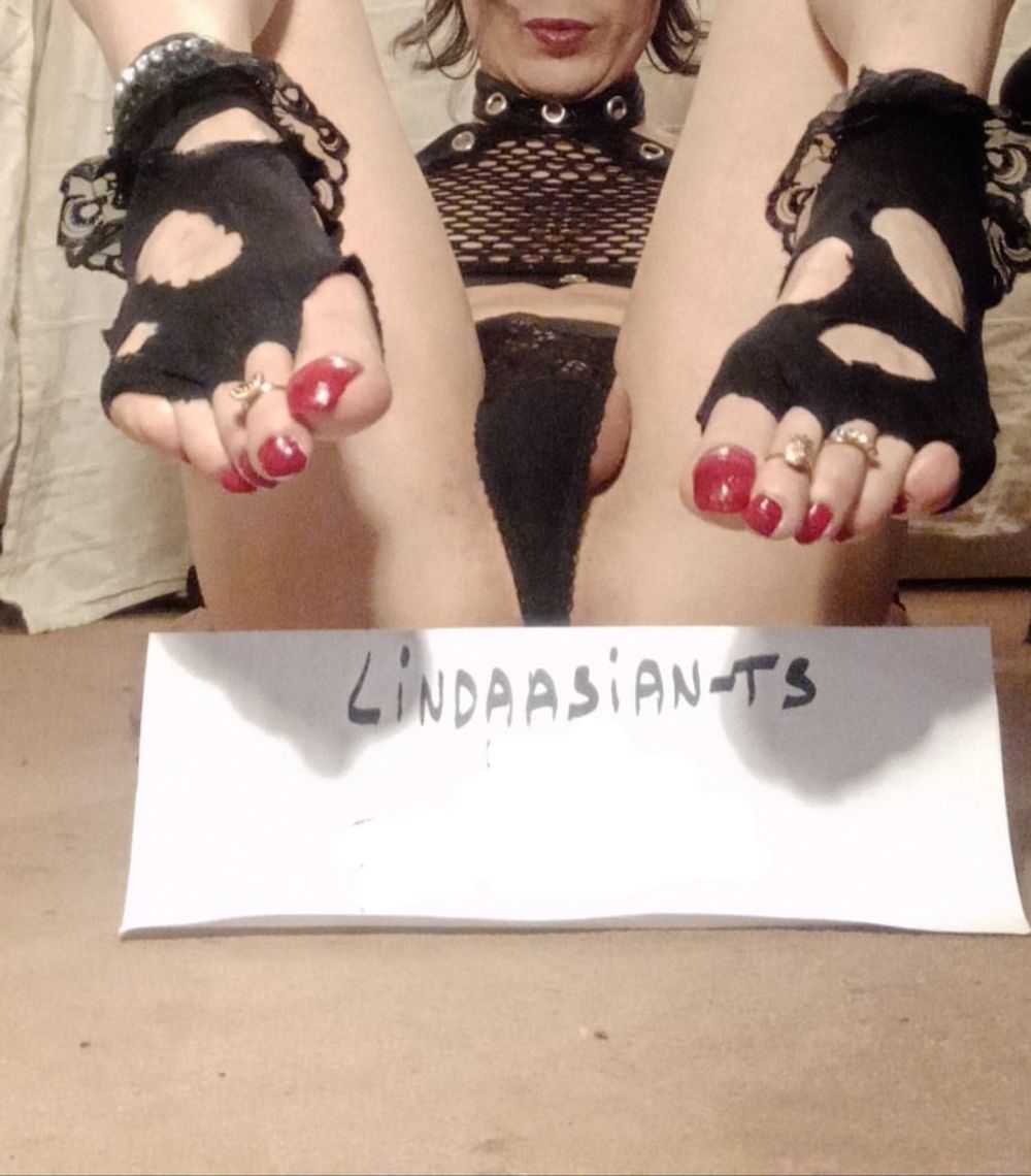 Linda ts red toenails in fishnet socks  #13