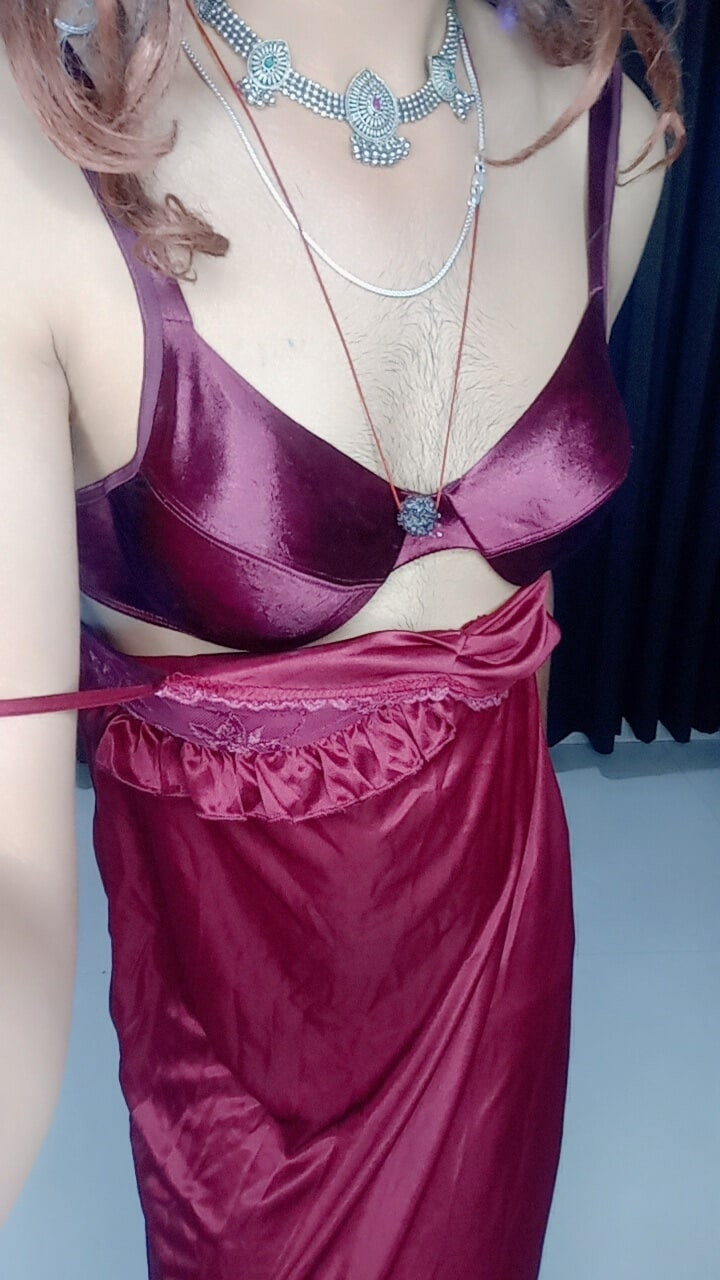 Gorgeous stepmom satin bra panty and wedding dress #9