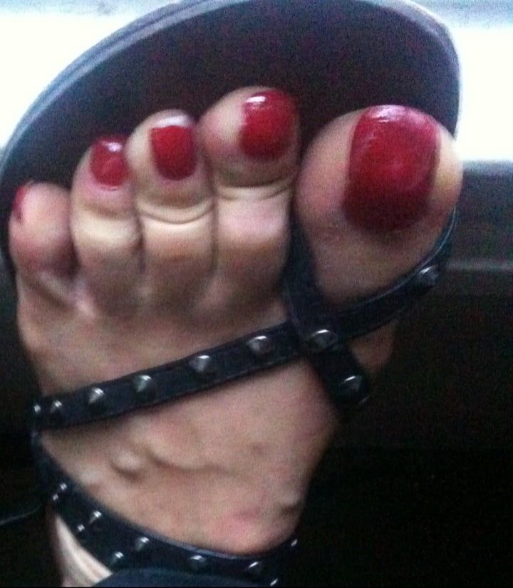 red toenails mix (older, dirty, toe ring, sandals mixed). #14