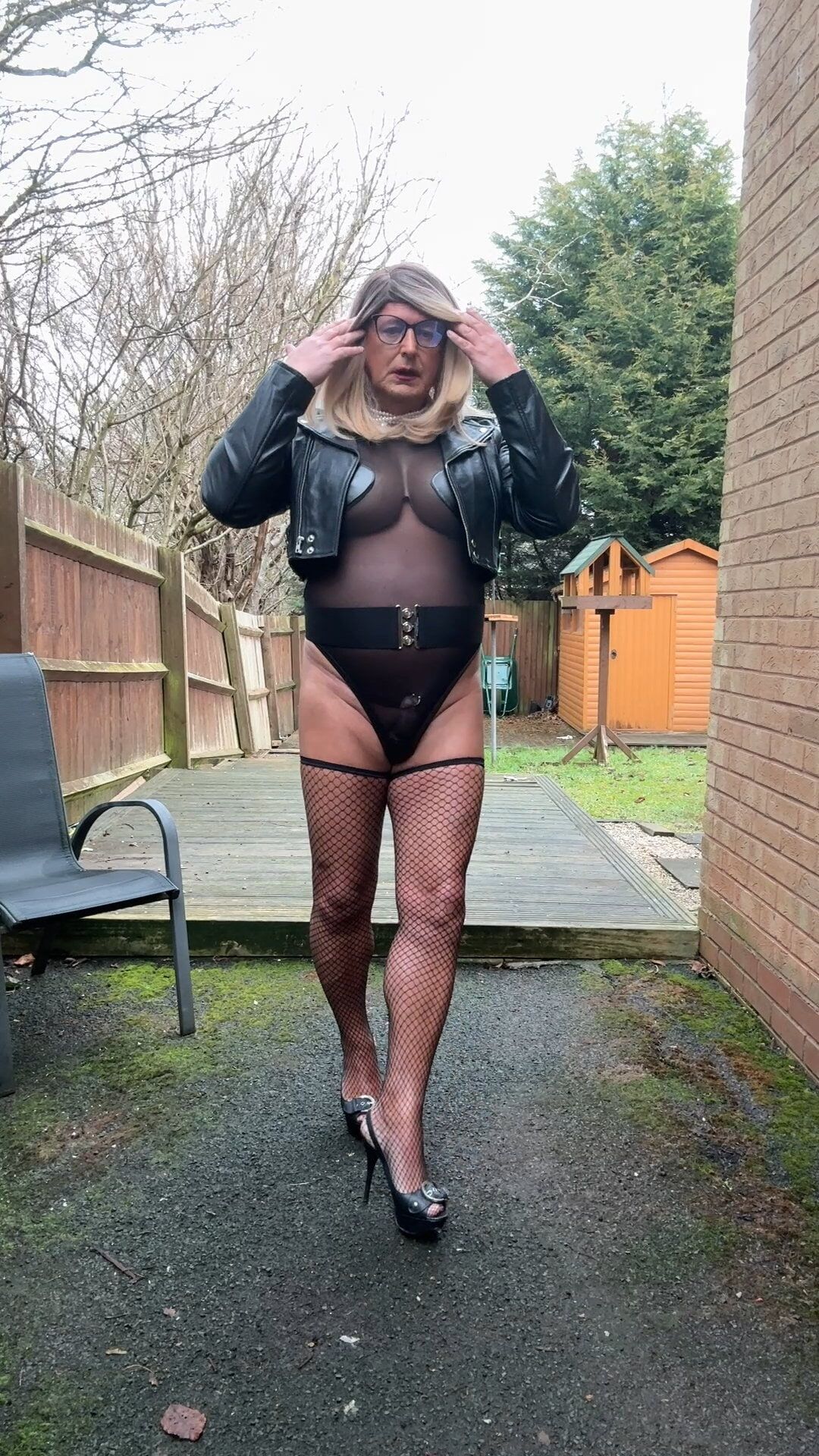 Sexy Crossdresser Kellycd2022 black pvc and nylon bodysuit #38