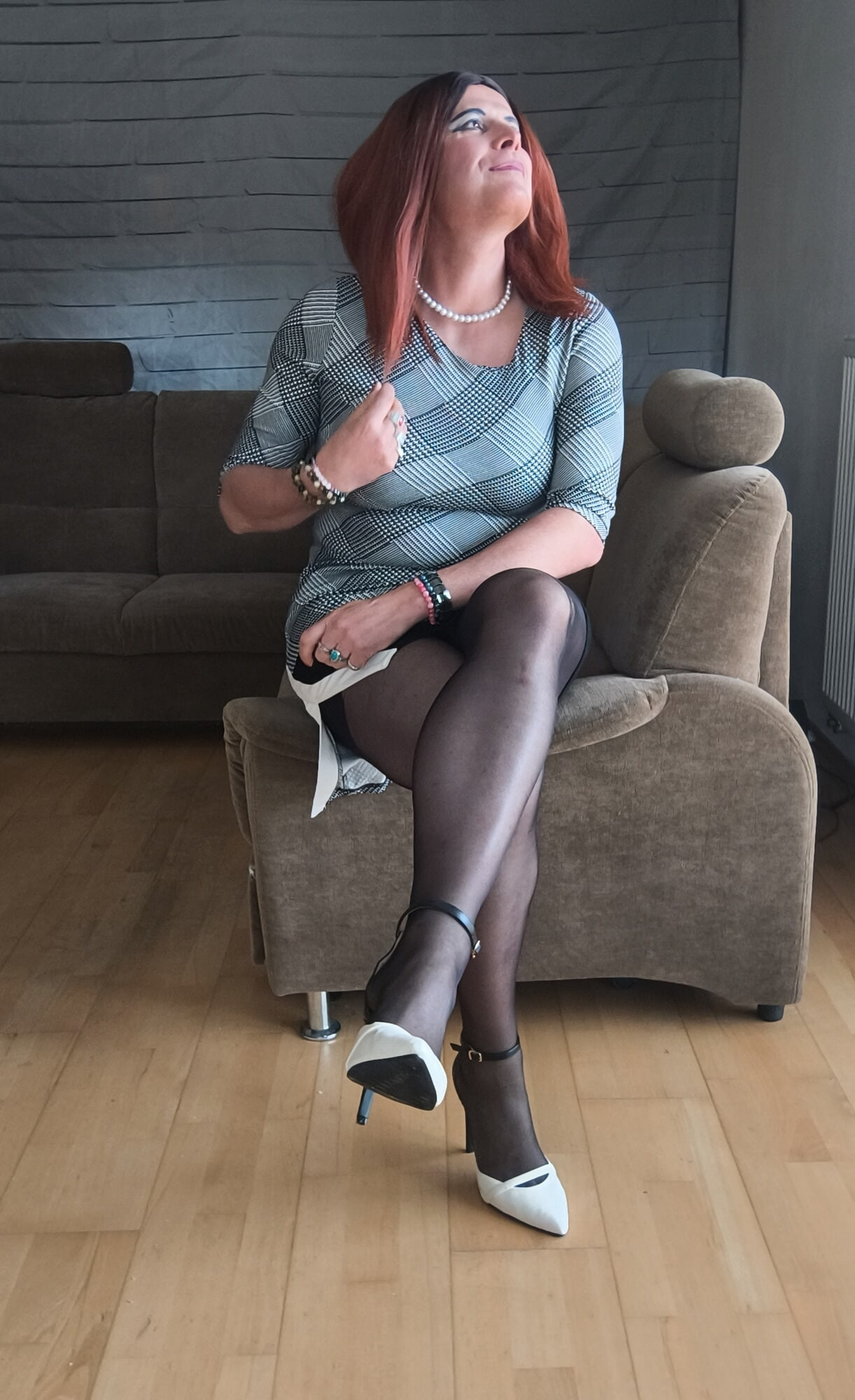 Black pantyhose and lovely short dress #10