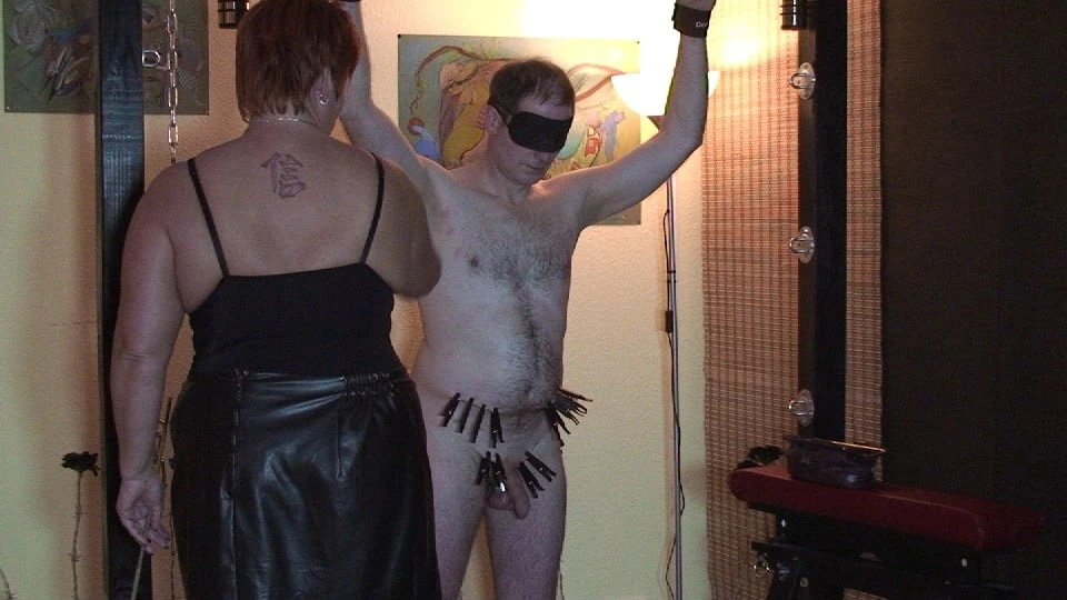 Braces, cane and machine fuck ... #52