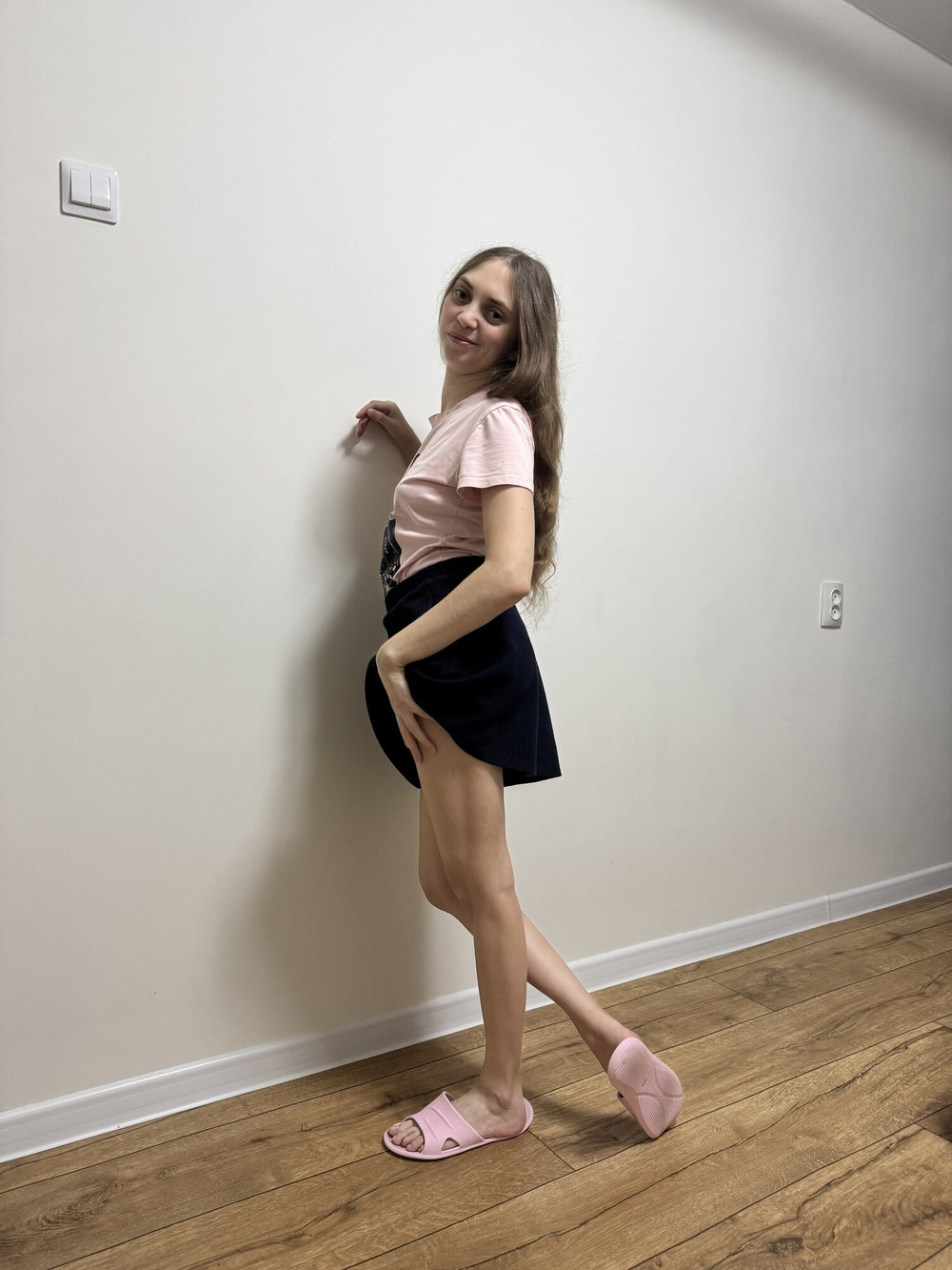 Dark blue skirt and beige panties #5