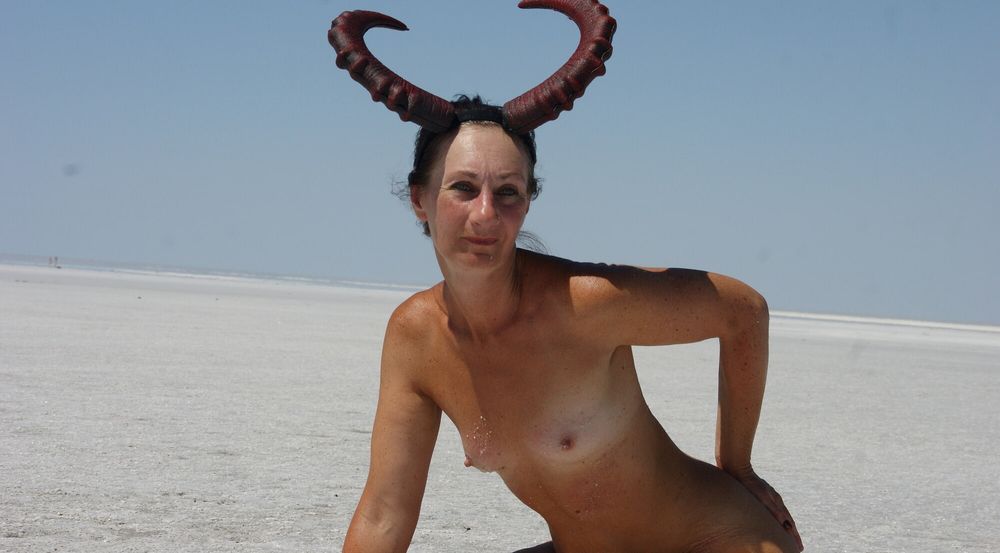 Standing on laps naked on the salt of the salt lake Elton #43