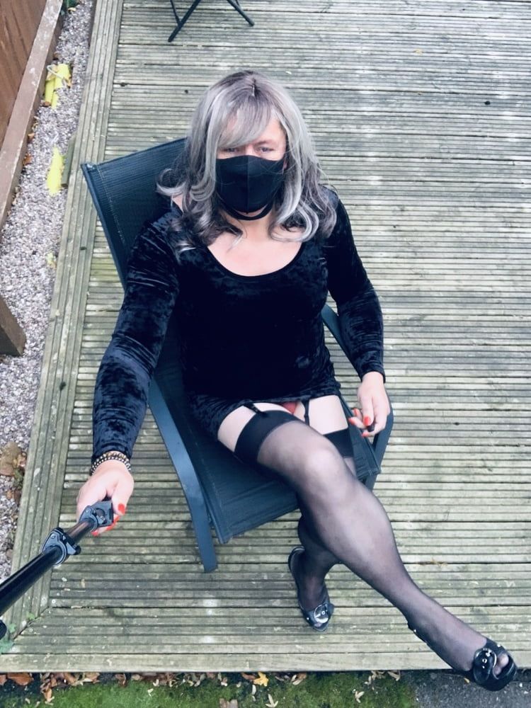 Amateur crossdresser Kelly cd in black velvet dress  #24