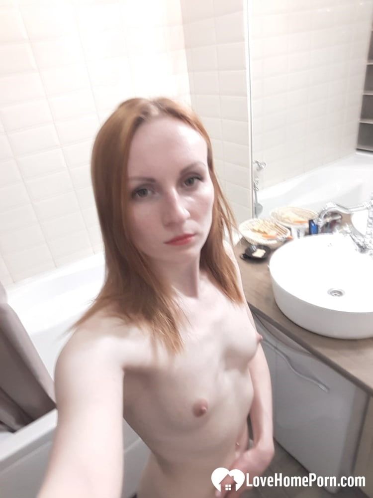 Skinny redhead with small tits in the mirror #43