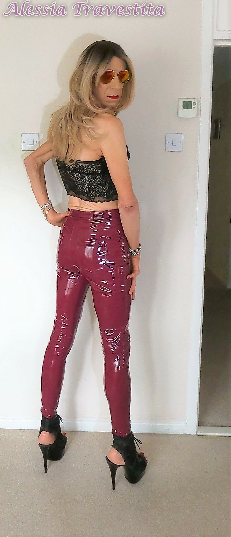 76 Alessia Travestita in Burgundy PVC Jeans #8