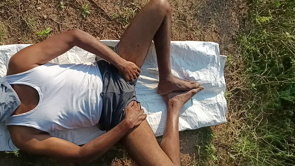 Very Sexy Indian Man Cumshot at Outdoor Field, Top View, Aer #44