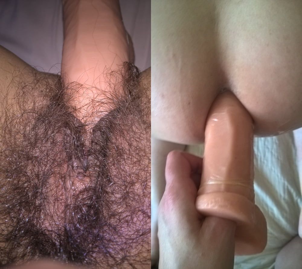 Hairy JoyTwoSex And Hubby Playing With Dildo #12