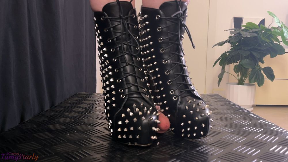 Painful CBT and Bootjob in Dangerous Spike High Heels #4