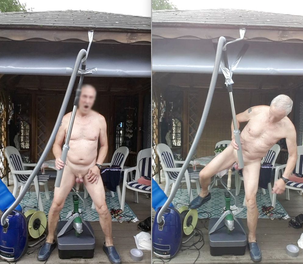 public outdoor exhibitionist vacuumcleaner sucking dildo cum #55