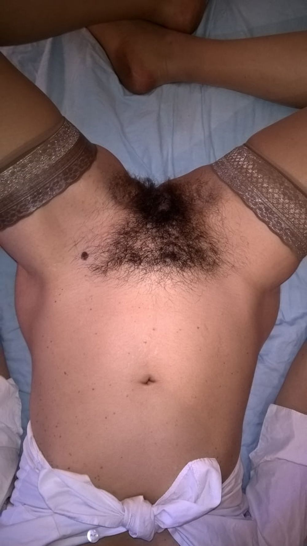 My beautiful hairy wife in stockings #2