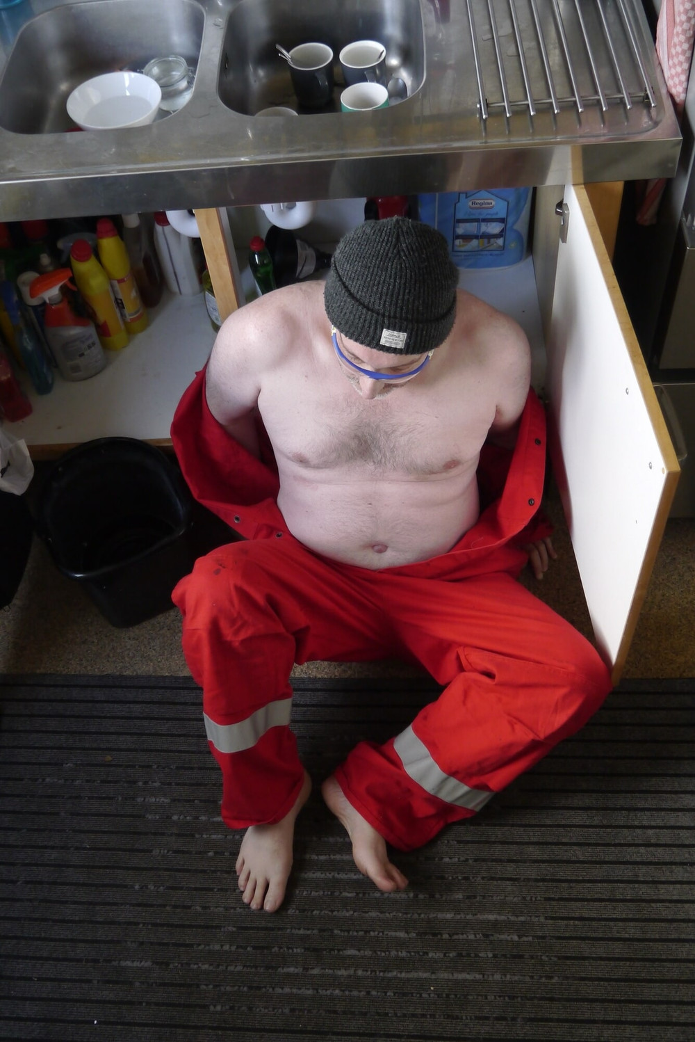 Plumber strips from overalls. #6