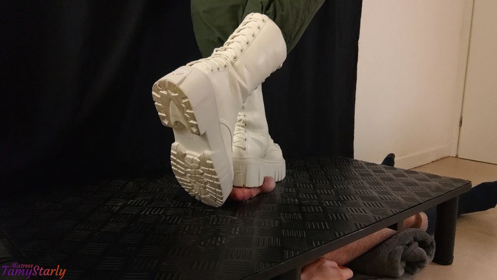 Military Girl Ballbusting You in White Dirty Combat Boots #6