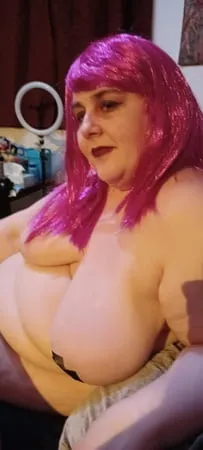 purple wig and nipples cover         