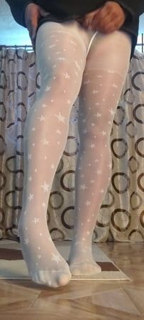 Teen white pantyhose with stars