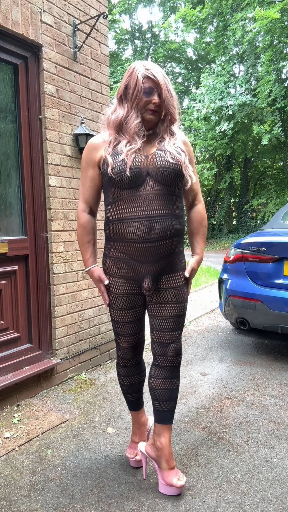 Sexy Crossdresser kellycd2022 in sexy black fishnet catsuit  #14