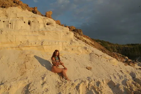 on sunset on pink sand         