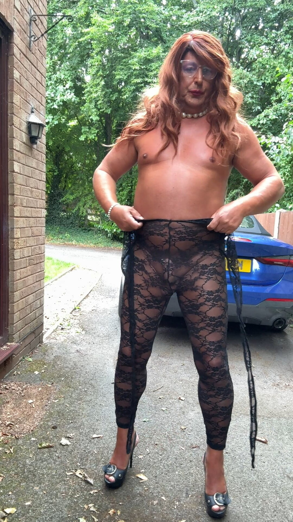 Sexy Crossdresser kellycd2022 in black lace catsuit and heel #23