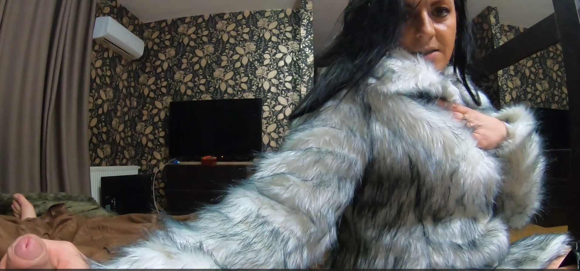 cum play while wearing a hot grey furcoat and long boots 214 #5