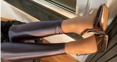 sling pumps and spandex leggings         