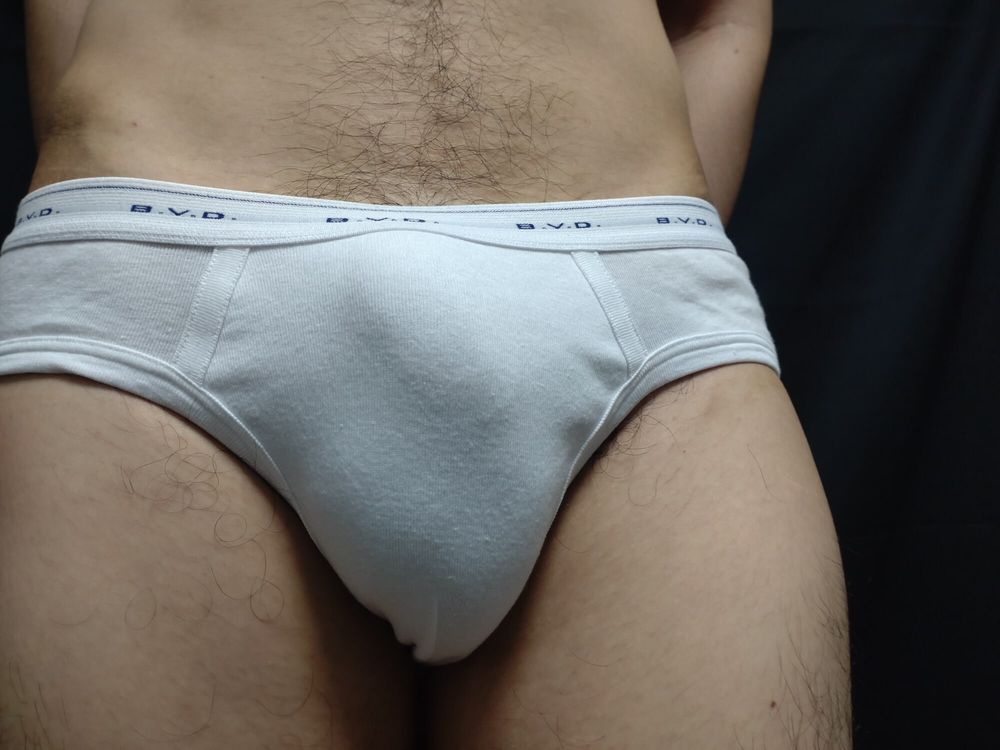 white briefs and hairy uncut cock