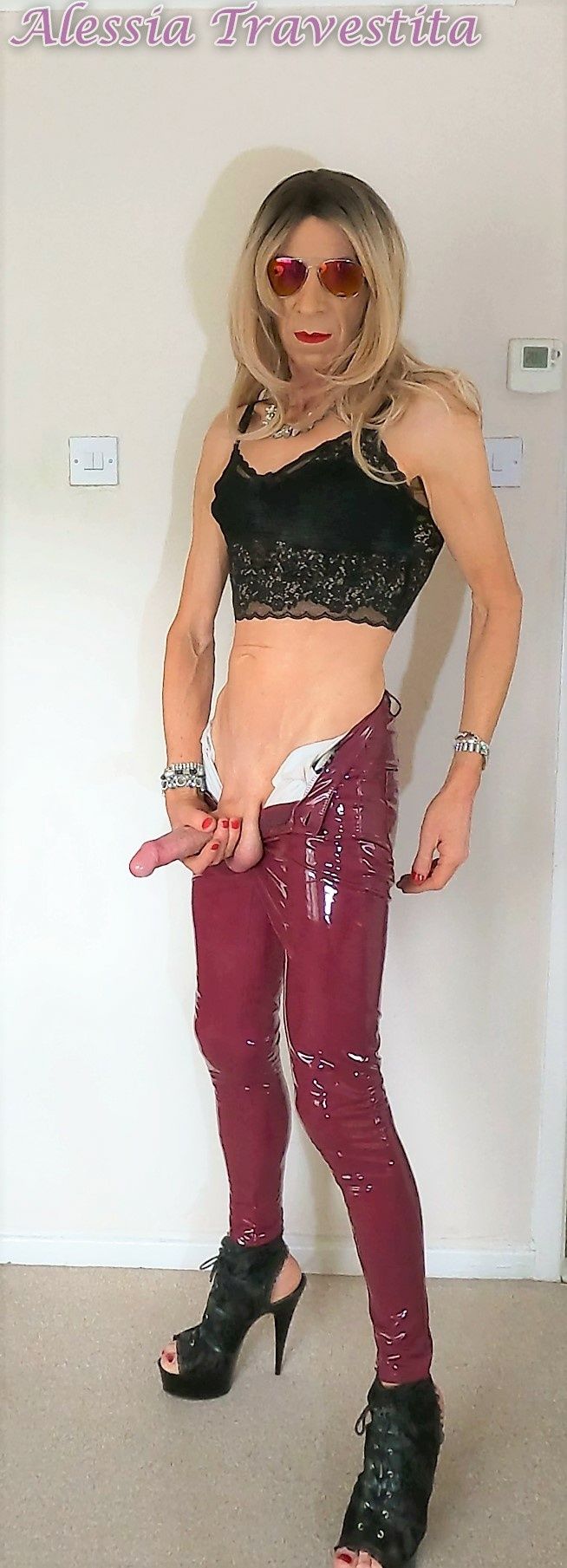 76 Alessia Travestita in Burgundy PVC Jeans #12