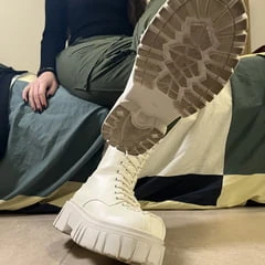 Military Girl Ballbusting You in White Dirty Combat Boots