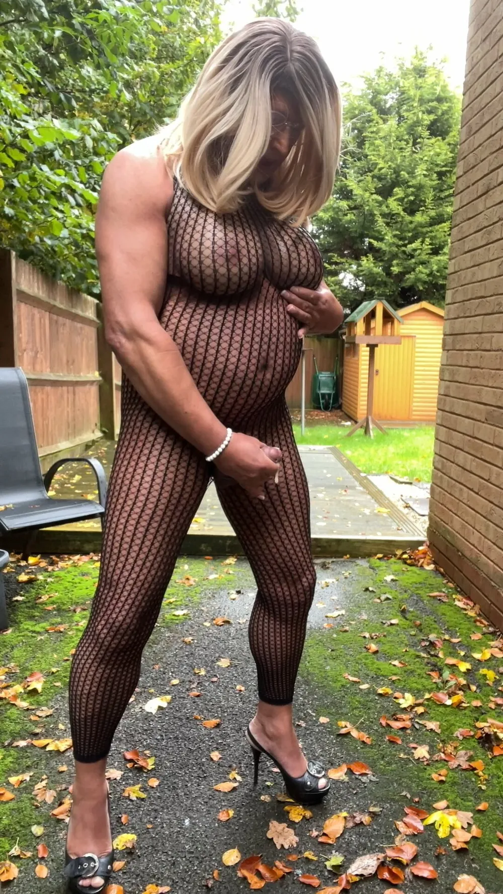 Crossdresser kellycd2022 in black fishnet catsuit and heels  #20