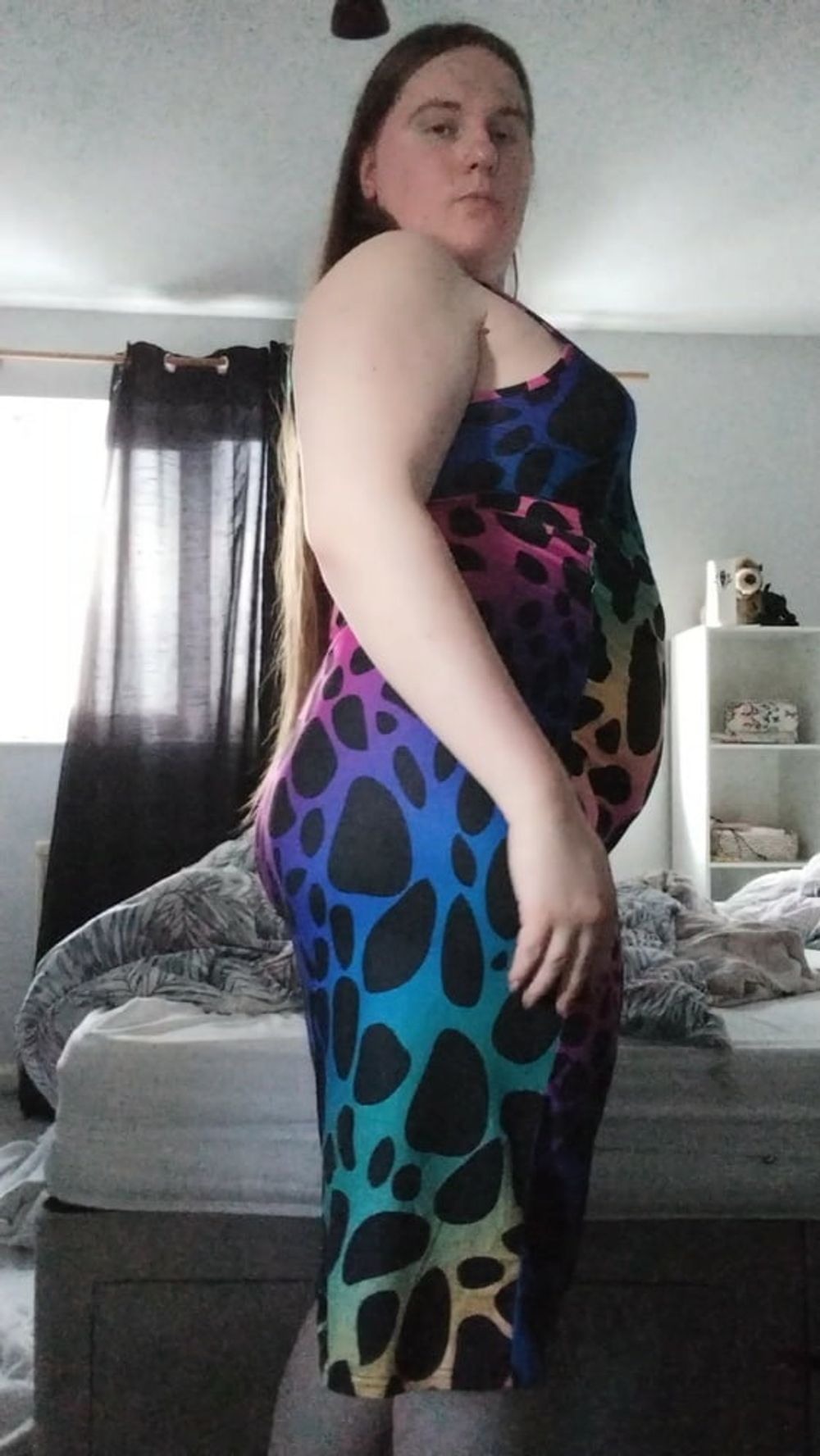 Trans PAWG in rainbow leopard dress #5