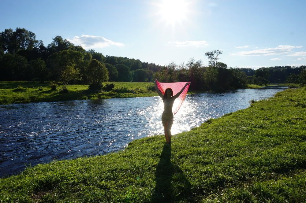 On the Beach with Pink Shawl #13