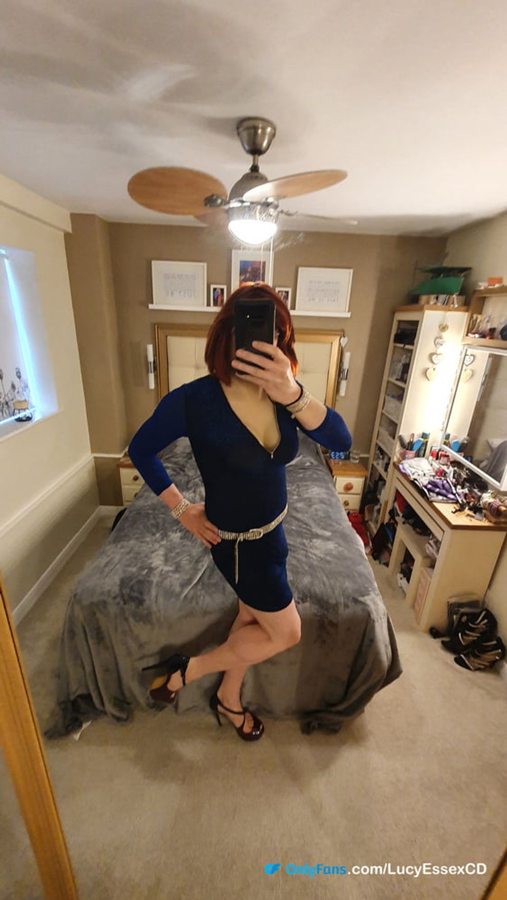 TGirl Lucy Big Cock Selfie&#039;s in Sparkly Blue Dress #11