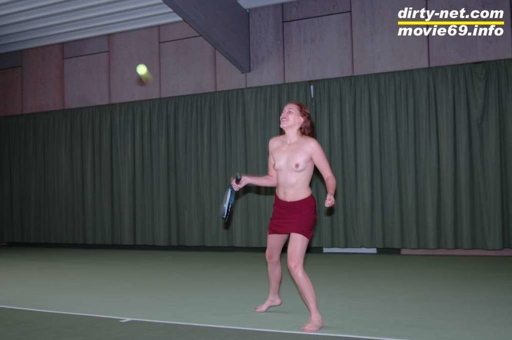 Nathalie plays naked tennis in a tennis hall #5