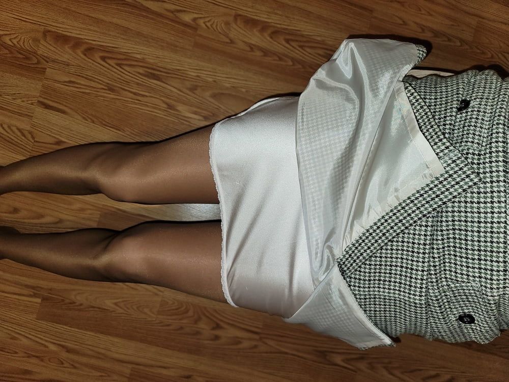 Lined tweed skirt with white silky half slip #12