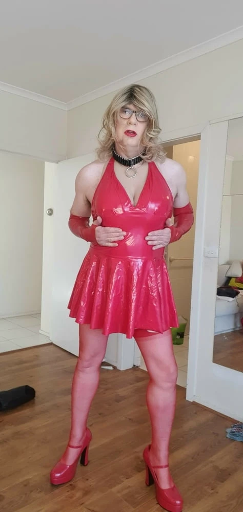 Rachel Wears Red PVC Dress #16